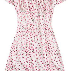 Frill Tie Front Ditsy Floral Short Sleeve Dress